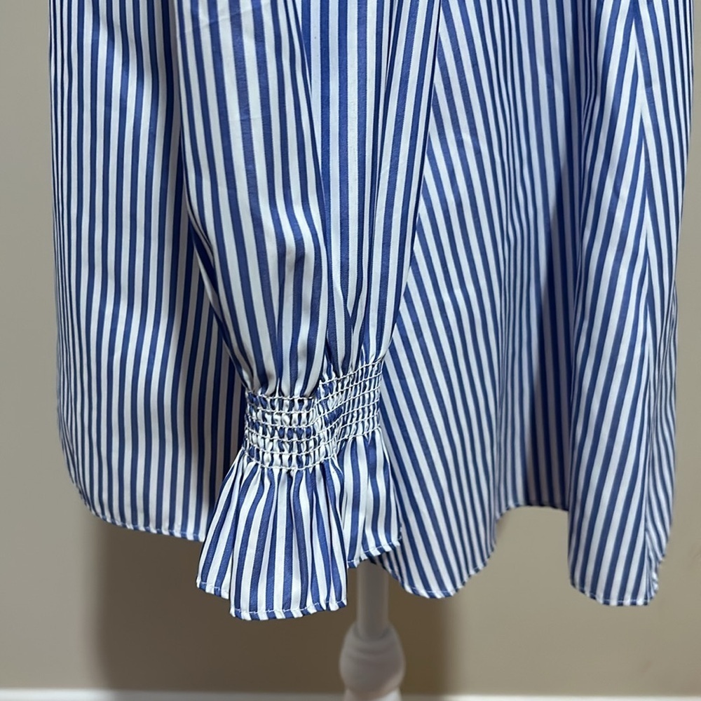 Tuckernuck Easton Blue And White Stripe Puff Sleeve Blouse New Size Small - Picture 7 of 12